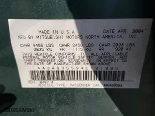 2004 Mitsubishi Galant LS with VIN 4A3AB36S94E121995, listed as a Copart auction lot 69100864 with 0 mi miles and Salvage Title. Bid and sale history available at carsss.com. Image 14.