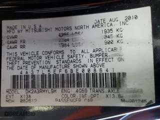 2011 Mitsubishi Eclipse GS Sport with VIN 4A37L5EF6BE008641, listed as a Copart auction lot 53206455 with 91,271 mi miles and Non Repairable. Bid and sale history available at carsss.com. Image 12.
