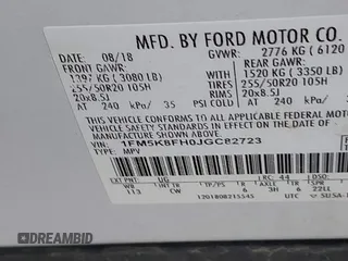 2018 Ford Explorer Limited with VIN 1FM5K8FH0JGC82723, listed as a IAAI auction lot 41983537 with 101,487 mi miles and . Bid and sale history available at carsss.com. Image 9.