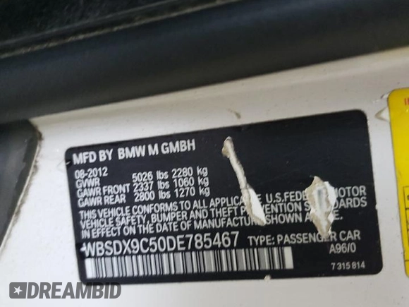 2013 BMW M3 with VIN WBSDX9C50DE785467, listed as a Copart auction lot 79919824 with 125,667 mi miles and Salvage Title. Bid and sale history available at carsss.com. Image 12.
