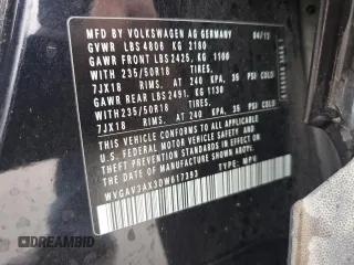 2013 Volkswagen Tiguan SE with VIN WVGAV3AX3DW617393, listed as a Copart auction lot 83616524 with 119,260 mi miles and Salvage title. Bid and sale history available at DreamBid. Image 12.