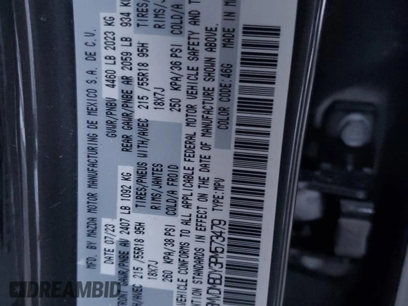 2023 Mazda CX-30 Premium with VIN 3MVDMBDY3PM573479, listed as a Copart auction lot 84794344 with Not provided miles and Salvage title. Bid and sale history available at DreamBid. Image 13.