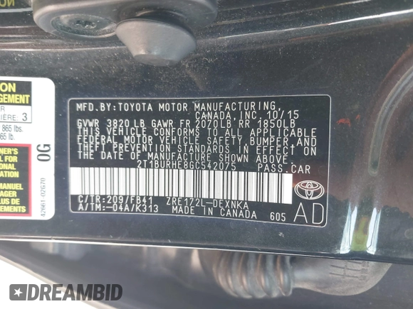 2016 Toyota Corolla L z VIN 2T1BURHE8GC542075, wystawiony jako IAAI lot #41904525 z przebiegiem 125 337 mil mil oraz . Historia ofert i sprzedaży dostępna na DreamBid. Obrazek 9.