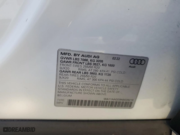 2022 Audi e-tron Sportback S line Premium with VIN WA11AAGE9NB028216, listed as a Copart auction lot 75079964 with 0 mi miles and Non Repairable. Bid and sale history available at carsss.com. Image 14.