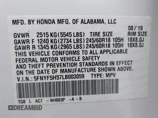 2020 Honda Pilot EX-L with VIN 5FNYF5H57LB003059, listed as a IAAI auction lot 41685916 with 114,742 mi miles. Bid and sale history available at carsss.com. Image 9.