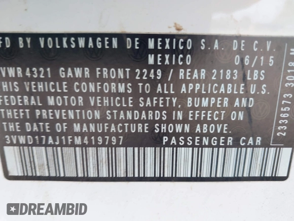 2015 Volkswagen Jetta SE with VIN 3VWD17AJ1FM419797, listed as a IAAI auction lot 42778996 with 138,194 mi miles and . Bid and sale history available at DreamBid. Image 9.