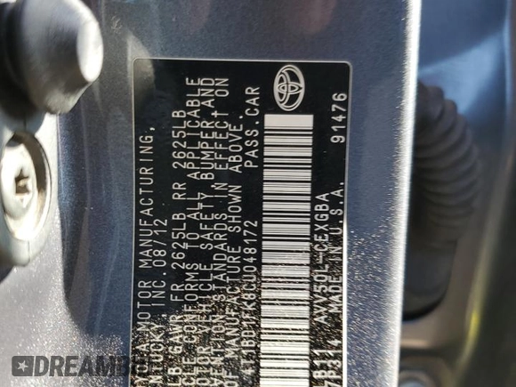 2012 Toyota Camry XLE z VIN 4T1BD1FK8CU048172, wystawiony jako Copart lot #51941205 z przebiegiem 186 001 mil mil oraz Szkoda całkowita • Salvage title. Historia ofert i sprzedaży dostępna na DreamBid. Obrazek 13.