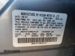 2008 Infiniti G35 Journey with VIN JNKBV61E38M200140, listed as a Copart auction lot 88951485 with 136,917 mi miles and Salvage title. Bid and sale history available at DreamBid. Image 13.
