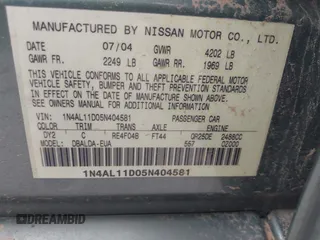 2005 Nissan Altima 2.5 S with VIN 1N4AL11D05N404581, listed as a IAAI auction lot 42073642 with 92,918 mi miles. Bid and sale history available at carsss.com. Image 9.