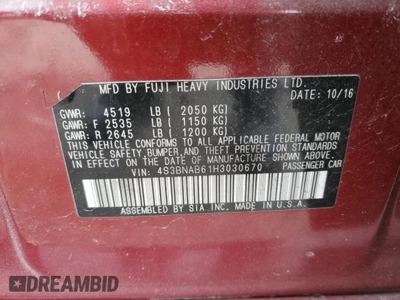 2017 Subaru Legacy with VIN 4S3BNAB61H3030670, listed as a Copart auction lot 44853235 with 127,162 mi miles and Salvage Title. Bid and sale history available at carsss.com. Image 14.