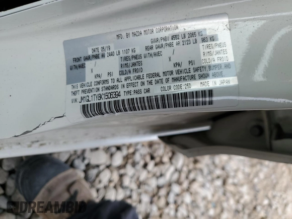 2019 Mazda 6 Grand Touring with VIN JM1GL1TY8K1506394, listed as a Copart auction lot 50226305 with 51,394 mi miles and Salvage Title. Bid and sale history available at carsss.com. Image 12.
