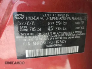 2017 Hyundai Elantra SE with VIN 5NPD84LF0HH173629, listed as a Copart auction lot 54699925 with 149,869 mi miles and Salvage Title. Bid and sale history available at DreamBid. Image 12.