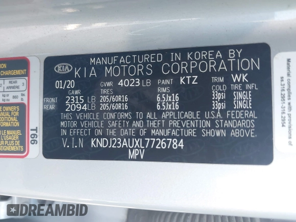 2020 Kia Soul S with VIN KNDJ23AUXL7726784, listed as a IAAI auction lot 41530201 with 96,097 mi miles and . Bid and sale history available at DreamBid. Image 9.