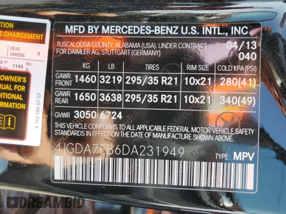2013 Mercedes-Benz M ML 63 AMG with VIN 4JGDA7EB6DA231949, listed as a Copart auction lot 69072294 with 83,948 mi miles and Salvage Title. Bid and sale history available at carsss.com. Image 13.