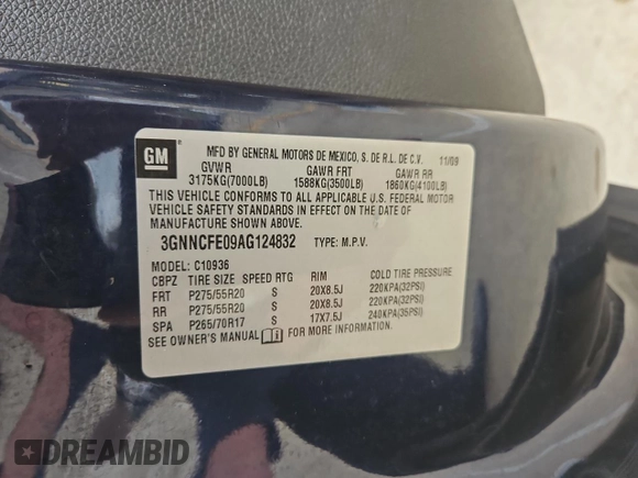 2010 Chevrolet Avalanche LT with VIN 3GNNCFE09AG124832, listed as a Copart auction lot 81128834 with 136,595 mi miles and Clean Title. Bid and sale history available at carsss.com. Image 10.