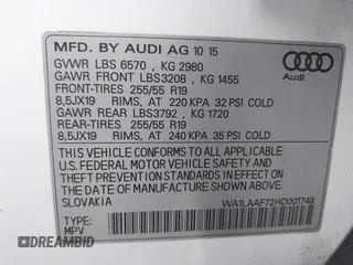 2017 Audi Q7 Premium Plus z VIN WA1LAAF72HD001749, wystawiony jako IAAI lot #41109368 z przebiegiem 120 063 mil mil oraz . Historia ofert i sprzedaży dostępna na DreamBid. Obrazek 9.