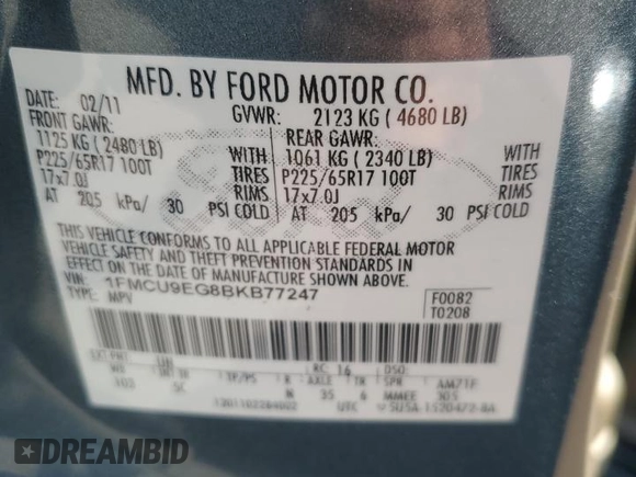 2011 Ford Escape Limited with VIN 1FMCU9EG8BKB77247, listed as a Copart auction lot 53681885 with 145,945 mi miles and Salvage Title. Bid and sale history available at DreamBid. Image 14.