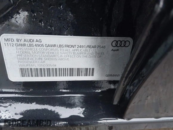 2013 Audi A4 Premium Plus with VIN WAUFFAFL1DN030548, listed as a IAAI auction lot 41523842 with 60,011 mi miles. Bid and sale history available at carsss.com. Image 9.