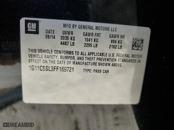 2015 Chevrolet Malibu LT with VIN 1G11C5SL3FF169721, listed as a Copart auction lot 51734235 with 130,604 mi miles and Salvage Title. Bid and sale history available at carsss.com. Image 13.