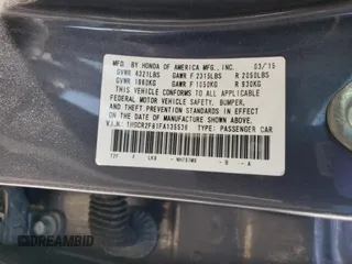 2015 Honda Accord EX-L с VIN 1HGCR2F81FA135536, выставлен на аукционе Copart как лот 55122795 с пробегом Не указан миль и Списание • Salvage title. История ставок и продаж доступна на DreamBid. Изображение 13.