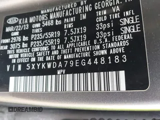 2014 Kia Sorento SX with VIN 5XYKWDA79EG448183, listed as a IAAI auction lot 42023625 with 109,188 mi miles and . Bid and sale history available at DreamBid. Image 9.