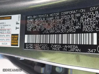 2019 Toyota Prius LE with VIN JTDL9RFUXK3012952, listed as a IAAI auction lot 41134169 with 76,125 mi miles. Bid and sale history available at carsss.com. Image 9.