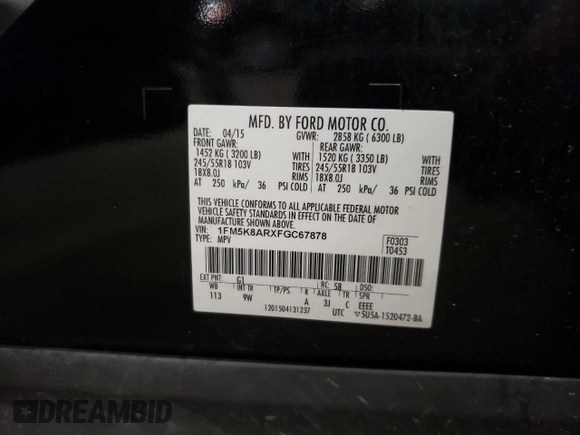 2015 Ford Utility Police Interceptor with VIN 1FM5K8ARXFGC67878, listed as a Copart auction lot 72578004 with 0 mi miles and Salvage Title. Bid and sale history available at carsss.com. Image 14.