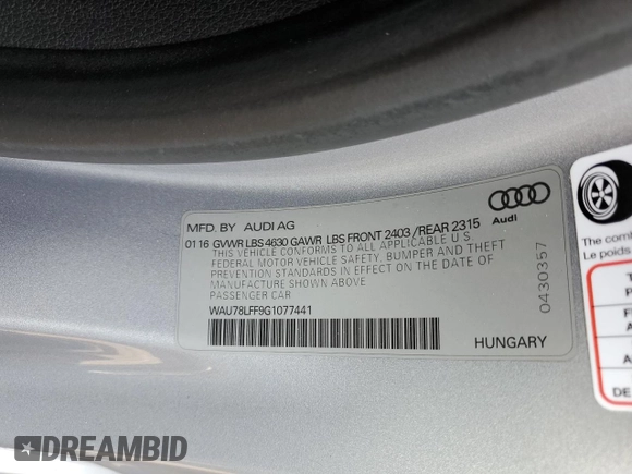 2016 Audi A3 2.0T Premium with VIN WAU78LFF9G1077441, listed as a Copart auction lot 81999203 with 25,401 mi miles. Bid and sale history available at carsss.com. Image 12.