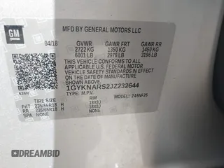 2018 Cadillac XT5 FWD with VIN 1GYKNARS2JZ232644, listed as a IAAI auction lot 42246009 with 93,855 mi miles and . Bid and sale history available at DreamBid. Image 9.