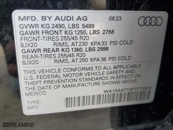 2023 Audi Q5 Sportback S line Premium Plus with VIN WA15AAFY6P2176906, listed as a Copart auction lot 71453264 with 14,440 mi miles and Salvage Title. Bid and sale history available at carsss.com. Image 14.