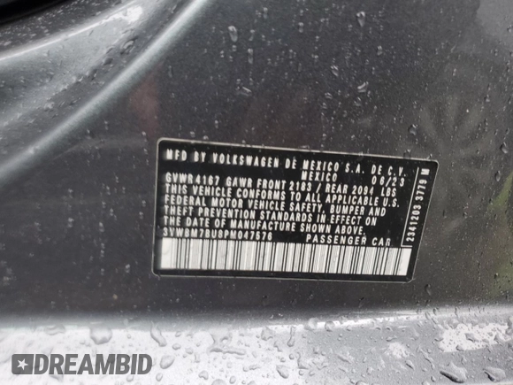 2023 Volkswagen Jetta Sport with VIN 3VWBM7BU8PM047576, listed as a Copart auction lot 57464945 with 38,214 mi miles and Salvage title. Bid and sale history available at DreamBid. Image 12.