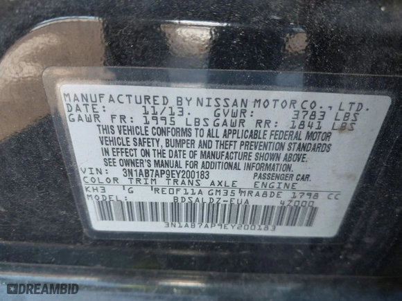 2014 Nissan Sentra SV with VIN 3N1AB7AP9EY200183, listed as a IAAI auction lot 41795406 with 167,111 mi miles. Bid and sale history available at carsss.com. Image 9.