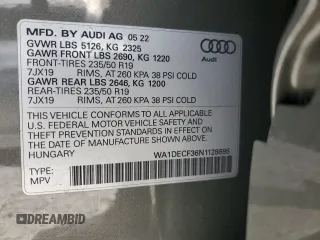 2022 Audi Q3 S line Premium with VIN WA1DECF36N1128695, listed as a Copart auction lot 61494915 with 26,725 mi miles and Salvage title. Bid and sale history available at DreamBid. Image 13.