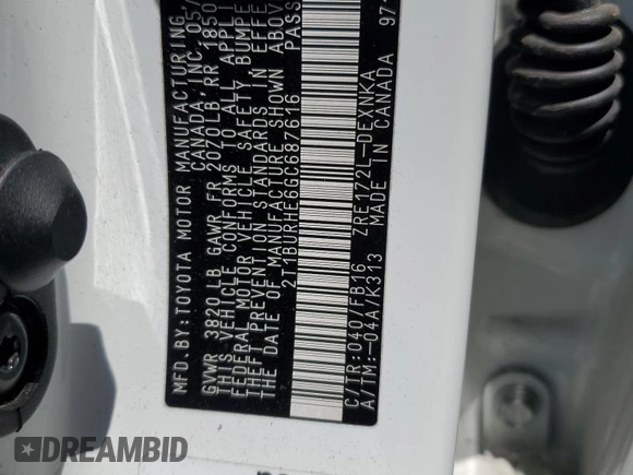 2016 Toyota Corolla L with VIN 2T1BURHE6GC687616, listed as a Copart auction lot 58587075 with 111,620 mi miles and Salvage title. Bid and sale history available at DreamBid. Image 12.