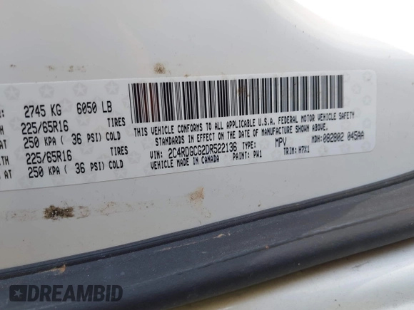 2013 Dodge Grand Caravan SXT with VIN 2C4RDGCG2DR522136, listed as a IAAI auction lot 42023561 with 176,635 mi miles and . Bid and sale history available at DreamBid. Image 9.
