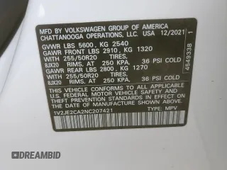 2022 Volkswagen Atlas SE with VIN 1V2JE2CA2NC207421, listed as a Copart auction lot 49580685 with 50,816 mi miles and Salvage title. Bid and sale history available at DreamBid. Image 13.