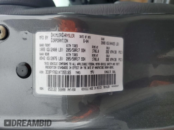 2004 Chrysler PT Cruiser GT z VIN 3C8FY78G14T355165, wystawiony jako Copart lot #55502235 z przebiegiem 65 783 mil mil oraz Szkoda całkowita • Salvage title. Historia ofert i sprzedaży dostępna na DreamBid. Obrazek 12.