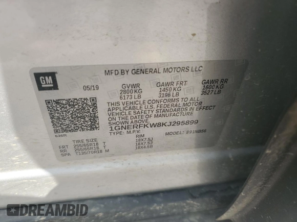 2019 Chevrolet Traverse LS with VIN 1GNERFKW8KJ295899, listed as a Copart auction lot 69132104 with 91,530 mi miles and Salvage Title. Bid and sale history available at carsss.com. Image 13.