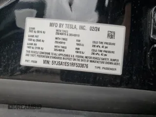 2024 Tesla Model S with VIN 5YJSA1E51RF533876, listed as a Copart auction lot 53081195 with Not provided miles and Salvage title. Bid and sale history available at DreamBid. Image 13.