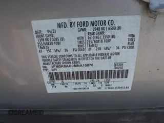 2021 Ford Police Interceptor с VIN 1FM5K8AC0MNA15870, выставлен на аукционе IAAI как лот 42517357 с пробегом Не указан миль и . История ставок и продаж доступна на DreamBid. Изображение 9.