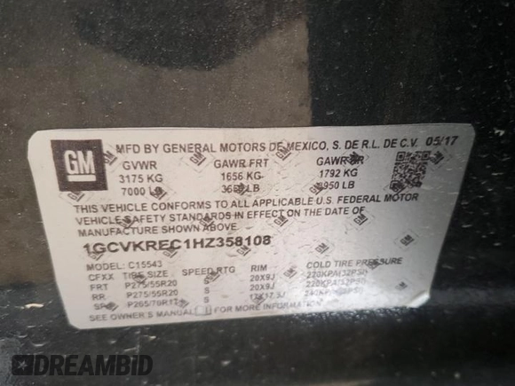 2017 Chevrolet Silverado 1500 LT with VIN 1GCVKREC1HZ358108, listed as a Copart auction lot 54354655 with 135,894 mi miles and Salvage Title. Bid and sale history available at DreamBid. Image 13.