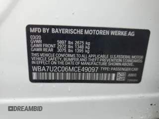 2021 BMW 7 Series 750i xDrive with VIN WBA7U2C06MCE49097, listed as a Copart auction lot 51900185 with 36,664 mi miles and Salvage title. Bid and sale history available at DreamBid. Image 13.