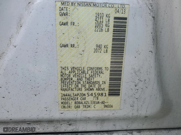2013 Nissan Altima 2.5 S with VIN 1N4AL3AP2DN545981, listed as a Copart auction lot 52316815 with 157,060 mi miles and Clean Title. Bid and sale history available at carsss.com. Image 12.