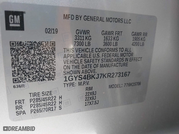 2019 Cadillac Escalade Luxury with VIN 1GYS4BKJ7KR273167, listed as a IAAI auction lot 41206905 with 81,216 mi miles. Bid and sale history available at carsss.com. Image 9.
