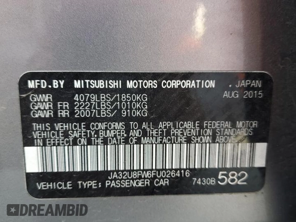 2015 Mitsubishi Lancer GT with VIN JA32U8FW6FU026416, listed as a Copart auction lot 73449423 with 94,338 mi miles. Bid and sale history available at carsss.com. Image 15.
