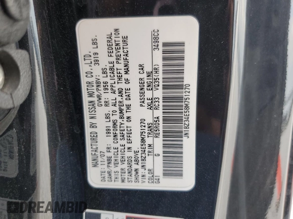 2008 Nissan 350Z Touring z VIN JN1BZ34E58M751270, wystawiony jako Copart lot #72465074 z przebiegiem 86 559 mil mil oraz Czysty tytuł • Clean title. Historia ofert i sprzedaży dostępna na DreamBid. Obrazek 12.