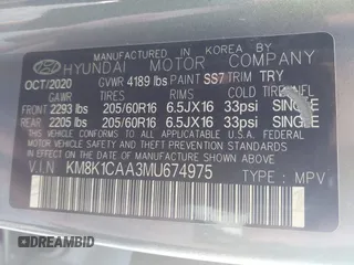 2021 Hyundai Kona SE z VIN KM8K1CAA3MU674975, wystawiony jako IAAI lot #42043579 z przebiegiem 52 240 mil mil oraz . Historia ofert i sprzedaży dostępna na DreamBid. Obrazek 9.
