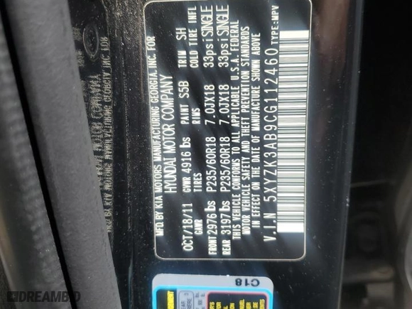 2012 Hyundai Santa Fe Limited with VIN 5XYZK3AB9CG112460, listed as a Copart auction lot 49834155 with 189,890 mi miles and Clean Title. Bid and sale history available at carsss.com. Image 13.