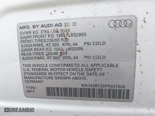 2023 Audi Q4 e-tron Sportback Prestige with VIN WA142BFZ6PP037028, listed as a IAAI auction lot 40549452 with 7,250 mi miles. Bid and sale history available at carsss.com. Image 9.