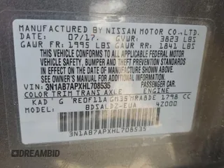 2017 Nissan Sentra SR with VIN 3N1AB7APXHL708535, listed as a Copart auction lot 65330554 with 50,522 mi miles and Salvage Title. Bid and sale history available at DreamBid. Image 13.